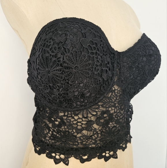 Black Crochet Lace Bustier Corset Top XXL Strapless Longline Sweetheart - Picture 4 of 16